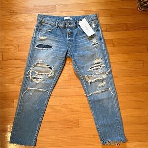 Moussy Light Blue Distressed Straight Leg Jeans MV Hampshire Tappered